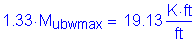 Formula: 1 point 33 times M subscript ubwmax = 19 point 13 Kips foot per foot