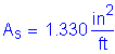 Formula: A subscript s = 1 point 330 square inches per foot