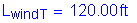 Formula: L subscript windT = 120 point 00 feet