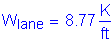 Formula: W subscript lane = 8 point 77 Kips per foot