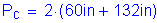 Formula: P subscript c = 2 times ( 60 inches + 132 inches )