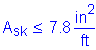 Formula: A subscript sk less than or equal to 7 point 8 square inches per foot