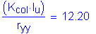 Formula: numerator (( K subscript col times I subscript u )) divided by denominator (r subscript yy) = 12 point 20