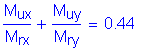 Formula: numerator (M subscript ux) divided by denominator (M subscript rx) + numerator (M subscript uy) divided by denominator (M subscript ry) = 0 point 44