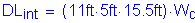 Formula: DL subscript int = ( 11 feet times 5 feet times 15 point 5 feet ) times W subscript c