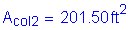 Formula: A subscript col2 = 201 point 50 feet squared