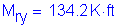 Formula: M subscript ry = 134 point 2 K feet