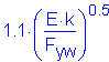 1 point 1 times ( numerator (E k) divided by denominator (F subscript yw) ) superscript 0 point 5