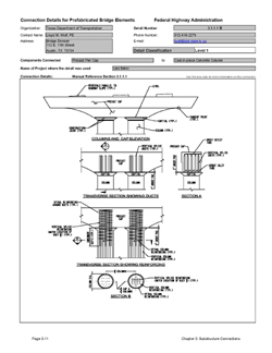 This data sheet shows the connection between a Precast Pier Cap and Cast-In-Place Concrete Column. The detail was submitted by Texas Department of Transportation. The connection is made by extending reinforcing steel from the pier column into the precast concrete pier cap. The reinforcing is extended into post-tensioning ducts that are cast into the cap. Grout is pumped into the ducts to complete the connection.