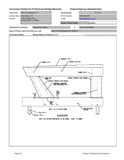 This data sheet shows the connection between a Precast Pier Column and Cast-In-Place Footing. The detail was submitted by Arora & Associates, P.C. The connection is made by anchoring post-tensioning rod and strand in the footing and passing these through ducts in the pier column. The post-tensioning is then passed into the pier cap. There they are anchored and stressed. To ducts are grouted to complete the connection.