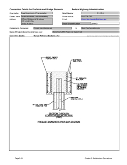 This data sheet shows the connection between a Precast Concrete Pier Cap and Steel Pipe Foundation Pile. The detail was submitted by Iowa Department of Transportation. The connection is made by extending pile reinforcing into a blockout in the pier cap. The blockout is formed with a corrugated steel pipe cast into the cap. The corrugations of the pipe transfer the pile load into the pier cap. The connection is made by placing concrete in the cap blockout.