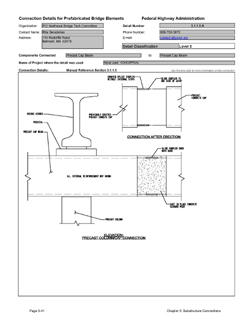 This data sheet shows the connection between a Precast Cap Beam and Precast Cap Beam. The detail was submitted by PCI Northeast Bridge Technical Committee. The connection is made using a cast-in-place closure pour between the two cap elements. Reinforcing extensions project from the ends of each cap. The reinforcing splice is made using a proprietary splice coupler that is a steel casting filled with high strength grout.