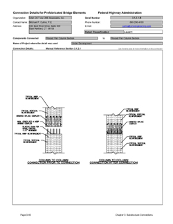 This data sheet shows the connection between a Precast Pier Column Section and Precast Pier Column Section. The detail was submitted by Utah Department of Transportation via CME Associates, Inc. The connection is made using a proprietary grouted splice coupler. The coupler is a steel casting that filled with grout after insertion of the reinforcing bars from each end. The coupler is cast into the upper pier column. Reinforcing bars project from the lower pier column into the cap couplers. The connection is made by pumping grout into the coupler through ports.