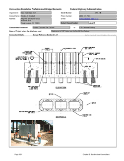 This data sheet shows the connection between a Precast Concrete Pier Column and Cast-In-Place Concrete Footing. The detail was submitted by New York State Department of Transportation. The connection is made using threaded post-tensioning bars that are anchored into the footing. The bars are passed through ducts in the column segments. Once the entire pier column is placed, the entire assembly is post-tensioned.