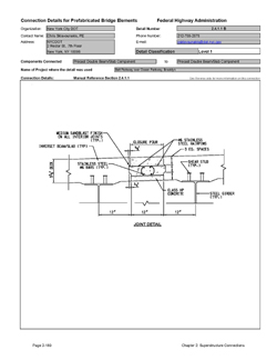 This data sheet shows the connection between a Precast Double Beam/Slab Component and Precast Double Beam/Slab Component. The detail was submitted by New York City Department of Transportation. The connection is made using a grouted shear key. This key is combined with a bolted diaphragm connection between the beams.