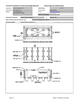 This data sheet shows the connection between a Precast Pier Box Cofferdam and Steel Pipe Pile. The detail was submitted by Arora & Associates, P.C. The connection is made using by setting the precast cofferdam on top of the piles using a series of steel framing that rest on top of the piles. A tremie pour is used to seal the bottom of the cofferdam. Reinforcing and concrete are then added to complete the connection to the piles.