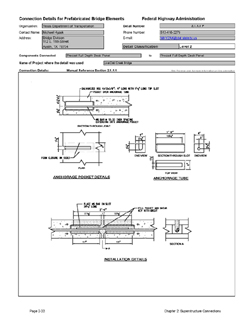 This data sheet shows the connection between a Precast Full Depth Deck Panel and another Precast Full Depth Deck Panel. The detail was submitted by Texas Department of Transportation. The connection is made using a dowel bar located within a steel anchorage that is grouted in place.