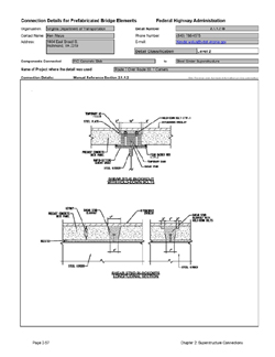 This data sheet shows the connection between a P/C Concrete Slab and Steel Girder Superstructure. The detail was submitted by Virginia Department of Transportation. The connection is made using welded shear studs placed in a tapered grouted pocket. The detail also shows a grade adjustment device.