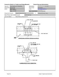 This data sheet shows the connection between a Precast Full Depth Deck Panel and Prestressed Concrete I-Beam. The detail was submitted by Texas Department of Transportation. The connection is made using welded shear studs that are cast inside a steel box cast into the slab. The box is only exposed to the underside of the deck. Grout is injected into the box through ports in the top of the deck.