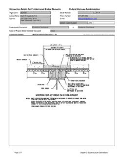 This data sheet shows the connection between a Exodermic Deck Panel and Exodermic Deck Panel. The detail was submitted by BGFMA. The connection is made using a small closure pour between the panels that contain lapped reinforcing steel projecting from each deck element. Shear studs welded to the girder are also included to connect the two panels to the girder.