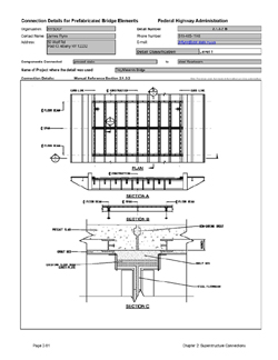 This data sheet shows the connection between a Precast Slabs and Steel Floorbeam. The detail was submitted by New York State Department of Transportation. The connection is made using a grouted shear key placed over a grout bed on top of the steel floorbeam.