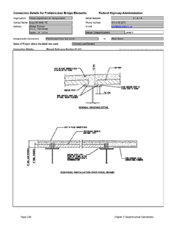 This data sheet shows the connection between a Prestressed Deck Sub-panel and Steel Beam. The detail was submitted by Texas Department of Transportation. The connection is made using a cast-in-place reinforced topping that is combined with welded shear studs placed between the partial depth panels.