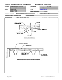 This data sheet shows the connection between a Prestressed Deck Sub-panel and Prestressed Concrete I-Beam. The detail was submitted by Texas Department of Transportation. The connection is made using a cast-in-place reinforced topping that is combined with welded shear studs placed between the partial depth panels.