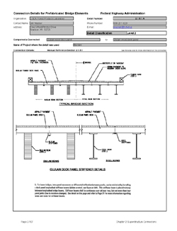 This data sheet shows the connection between a Glulam Wood Deck Panel and Glulam Wood Deck Panel. The detail was submitted by USDA Forest Products Laboratory. The connection is made by butting the panels together and reinforcing the connection with stiffener beams that are bolted to the underside of the joint.