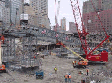 A picture showing the erection of an Acrow Bridge during Ground Zero in New York after the September 11 attack.