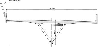 Schematic drawing showing the cross section at midspan of the Lully Viaduct Bridge.