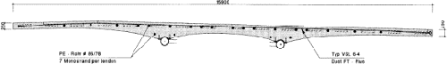 Schematic drawing showing the precast concrete slab cross section of the Lully Viaduct Bridge.