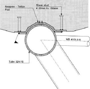 Schematic drawing showing the concrete slab to the steel truss Top Chord connection detail.