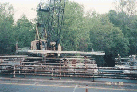 Photograph showing the construction of a prefabricated deck panel.