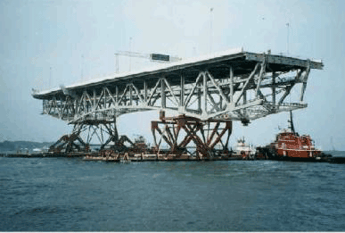 A picture of the George P. Coleman Bridge during construction.