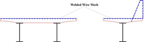 The deck reinforcement detail for the proposed new system.