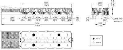 Cross section of the 10-ft wide six axle SPMT unit.