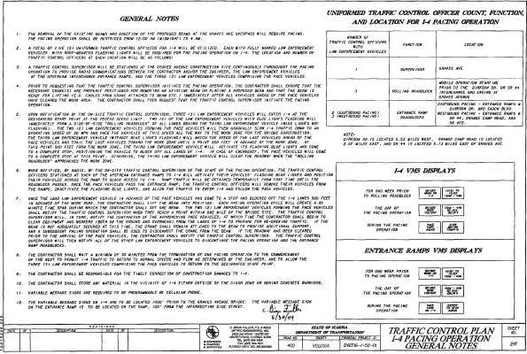 Traffic Control Plan - I-4 Pacing Operations - General Notes.