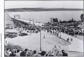 Photo: Lake Washington Floating Bridge opening ceremony -- west approach plaza -- on July 2, 1940.