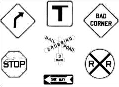 Black and white illustrations of road signs from the Manual on Uniform Traffic Control Devices.