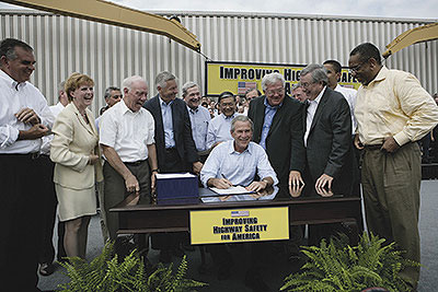 Photograph of President Bush signing the Safe, Accountable, Flexible, Efficient Transportation Equity Act: A Legacy for Users (SAFETEA‐LU).