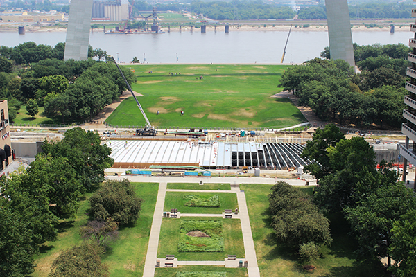 Aerial photograph of construction on the bridge for the Park Over the Highway.