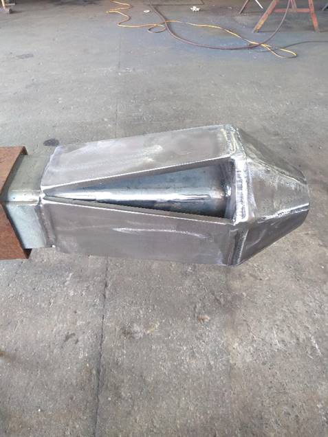 Closeup image of the silver metal culvert cleaner