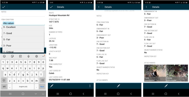Screen shot of mobile application used in Mohave County, Arizona to improve their culvert inspection program.