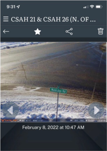 Smart Transformation Award - Screenshot of a snow covered roadway from the solar powered cameras in St. Louis County Minnesota.