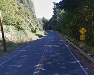 paved roadway with a dangerous curve sign marking curve ahead