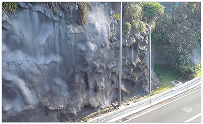 Figure 3-13: Rock fall mitigation using shotcrete to prevent erosion
