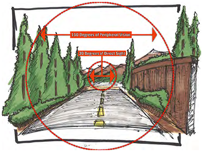 Figure 3-3: Drivers cone of vision at 55 mph