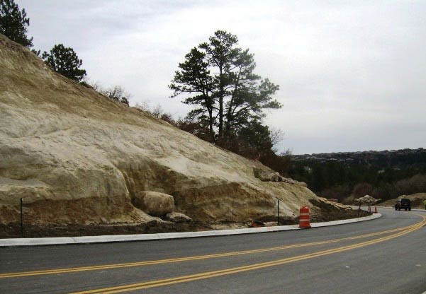 Photo. Completed rock slope prior to placement of topsoil and a native seed mix.