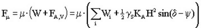 Figure 34. Equation. Computation of frictional resistance along the base of the rockery.