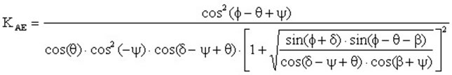 Figure 46. Equation. Determination of term KAE in accordance with the Mononobe-Okabe procedure.